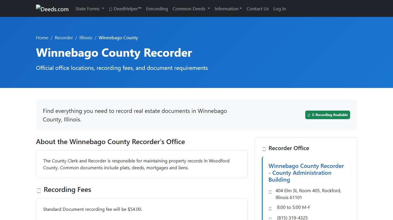 Winnebago County Recorder Information, Illinois - Deeds.com